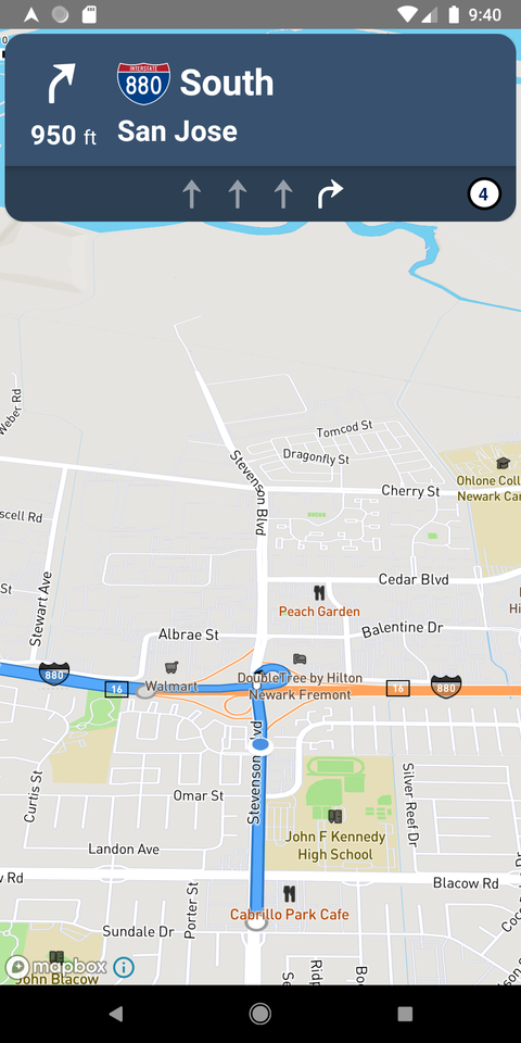 A Navigation UI displaying lane guidance as described above.