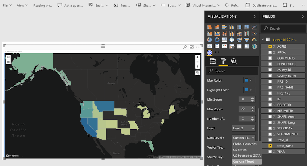 Screenshot showing how to add a custom tileset to a choropleth in Power BI